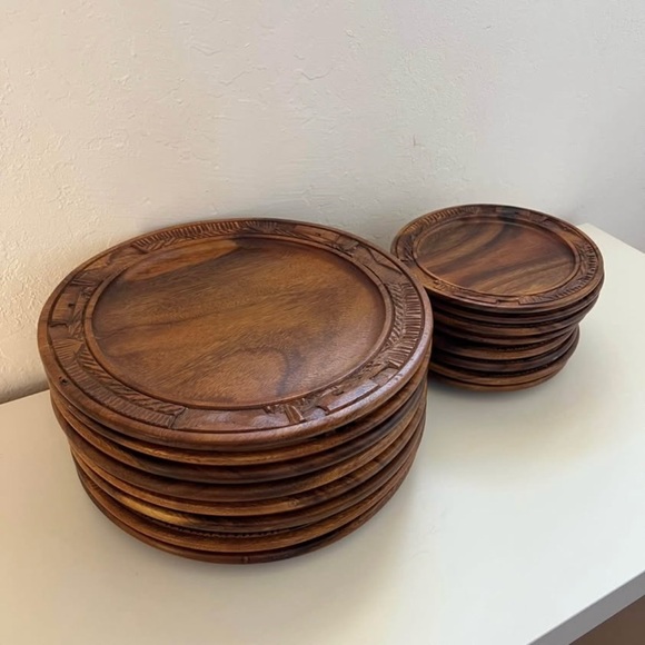 Wooden Carved Plates Vintage 16Total